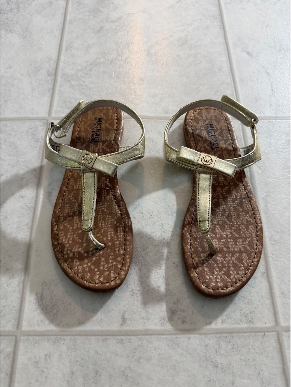 Michael Kors Girls Gold Logo Sandals Size 1
